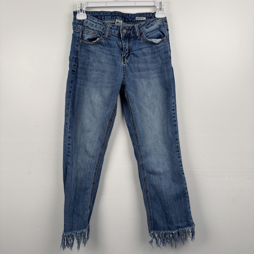 Judy Blue Jeans Womens 3/26 (24x23) Blue Cropped Fit Raw Hem Fringe Distressed